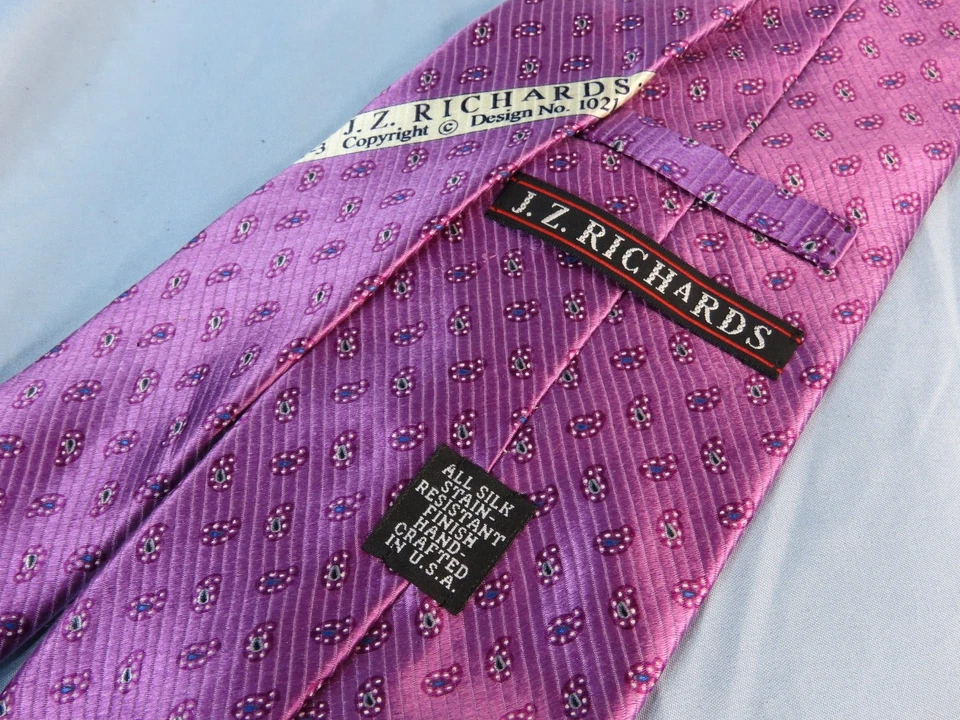 CORBATA DE SEDA PARA HOMBRE JZ RICHARDS resistente a las manchas púrpura con azul gris PEQUEÑO PAISLEY Foto 2 de 4
