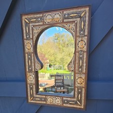 Moroccan Handmade Bone & silver Inlay Wood Wall Mirror antique Wall Decor