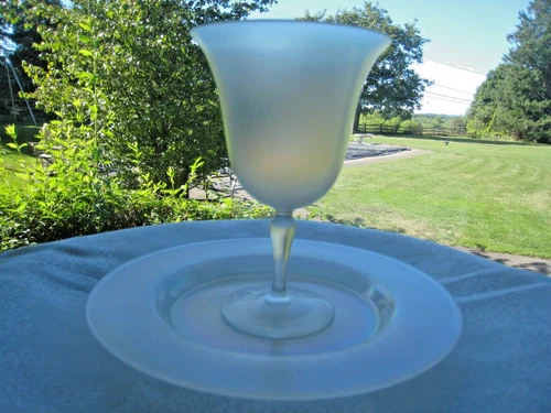 STEUBEN GLASS.. ONE 6 1/8" WATER GOBLET & 8 1/2" PLATE..VERRE DE SOIE. IRIDSCENT
