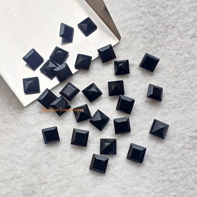Natural Black Onyx Square Faceted Cut 6mm To 25mm Loose Gemstone