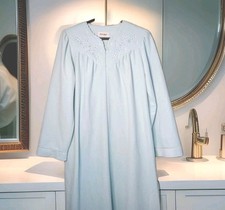 Vintage Womens Small ShadowLine Housecoat Blue Fleece Long 55" Length 1/2 Zip