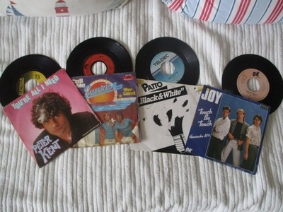 Vinyl 7'' SINGLE SET 4x  Disco Fox 80er POP, P. Kent - Sunrise - Patto - Joy