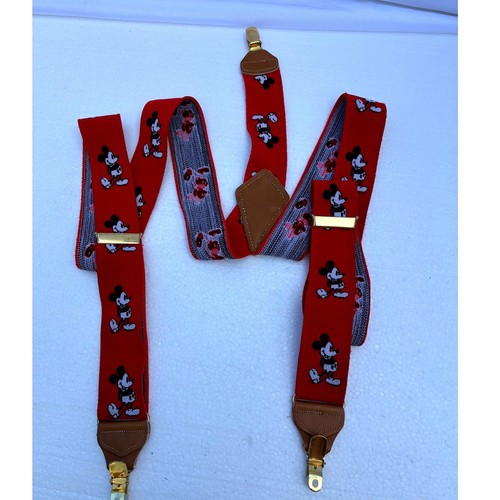 Vintage Disney Mickey Mouse Suspenders J.G. Hook Red Knit Y-Back W Germany Clip