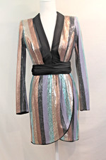 Asos Tuxedo Dress Stripe Sequin Faux Wrap Mini Womens size 4 Side Zip Up