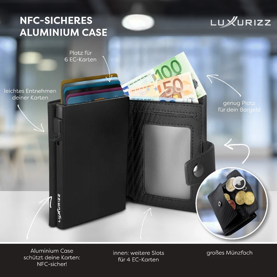 Luxurizz® Slim Wallet Mit Münzfach Rfid Schutz Geldbeutel Portmonee Geldbörse - Bild 4 von 4