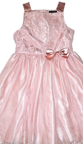 Girls GEORGE peach pink tulle party dress 10 solid Easter satin bow flower girl - Picture 2 of 6