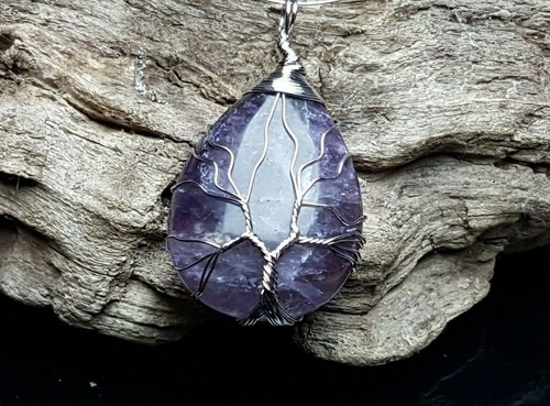 Collana ciondolo pendente vera ametista GARANZIA albero della vita argento NUOVA - Foto 3 di 3
