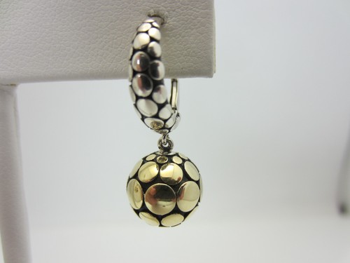 John Hardy Kali Ball Dot Dangle Sterling Silver 18k Gold Earrings - Picture 3 of 17