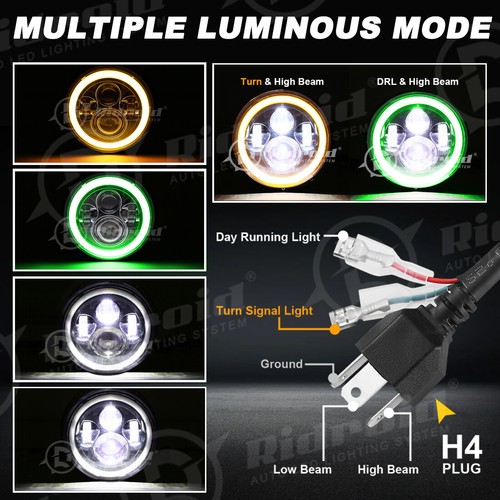 7" inch Round LED Headlights Green Halo DRL Beam for Jeep Wrangler JK LJ TJ CJ - Picture 3 of 21