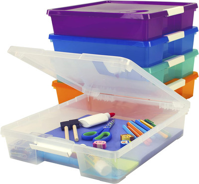 Classroom Project Box   Stacking Plastic Organizer Fits 12X12 Scrapbooking Paper