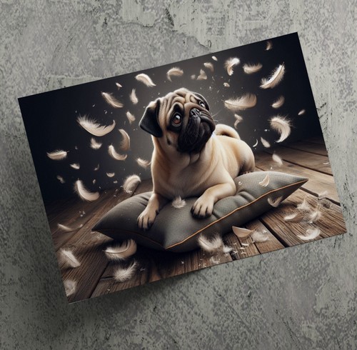 Mops saß auf Kissen Federn schwebend Poster Druck Wandbild Gemälde Bild - Bild 25 von 27