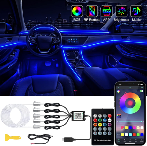 RGB LED Strip Lights for Car, 236In Fiber Optic, 5 in 1 Ambient Lighting Kit - Picture 8 of 12