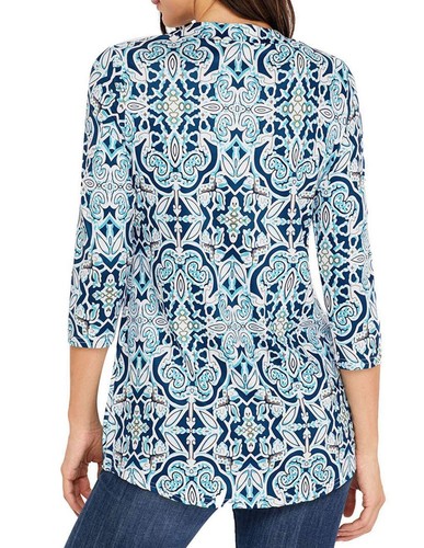 Women's 3/4 Sleeve Floral Tunic Tops Loose Blouse Button up Shirts - Picture 22 of 26