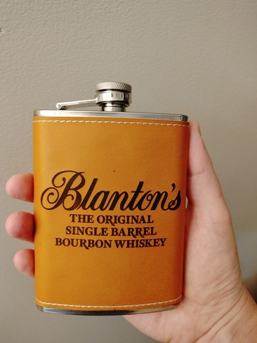 Blanton's Bourbon Whiskey Leather Flask KY Bourbon Trail Stainless Steel - Picture 2 of 3
