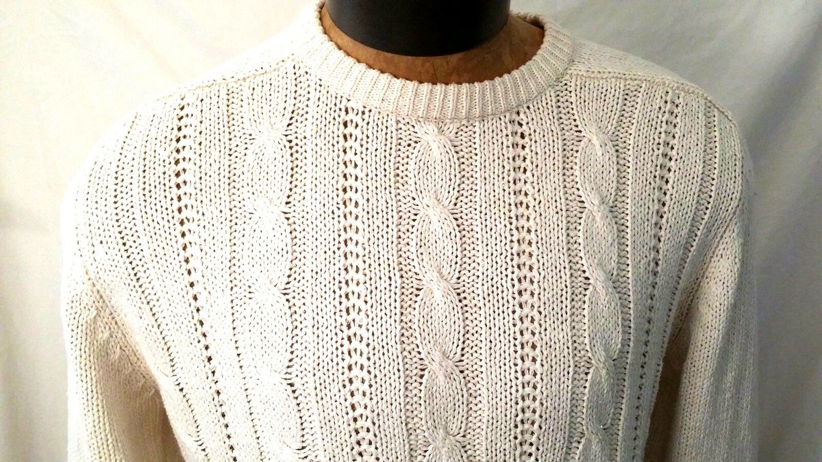 Men Christian Dior Ivory White Crewneck Cable Knit Sweater Large L