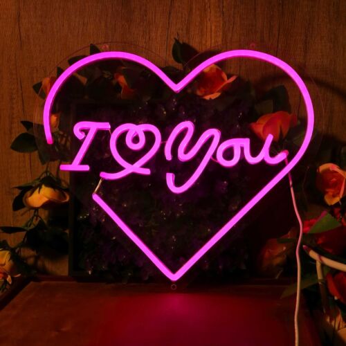 "I LOVE YOU" LED Leuchtreklame Lampe Licht Flex Acryl Schlafzimmer Wand Dekor 15,8x13,8" - Bild 2 von 8