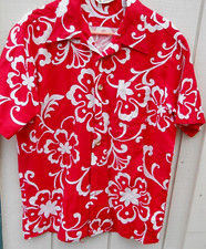 VINTAGE 70'S ROYAL ISLANDER RED- WHITE FLORAL MEN HAWAIIAN SHIRT SZ LRG 44