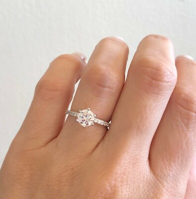 1Ct Round Cut Simulated Diamond Six Prong Solitaire Ring 14K White Gold Plated