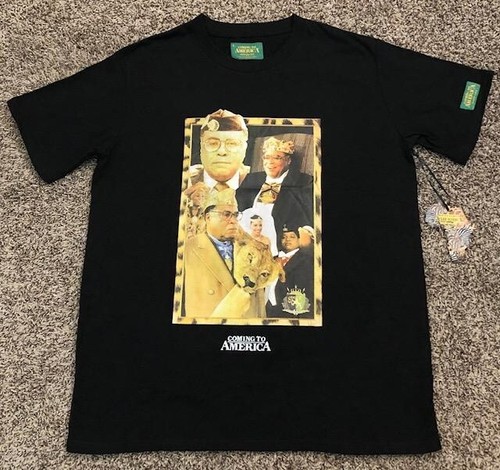 Neu mit Etikett Shoe Palace x Coming To America schwarzes grafisches Herren-T-Shirt Größe Large - Bild 1 von 6