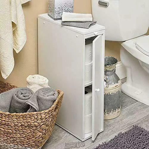 Slim Wood Bathroom Sideboard 24 Inch White Storage Cabinet Toilet Paper