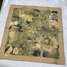Salvatore Ferragamo small scarf cotton 42cm 16  square animal green