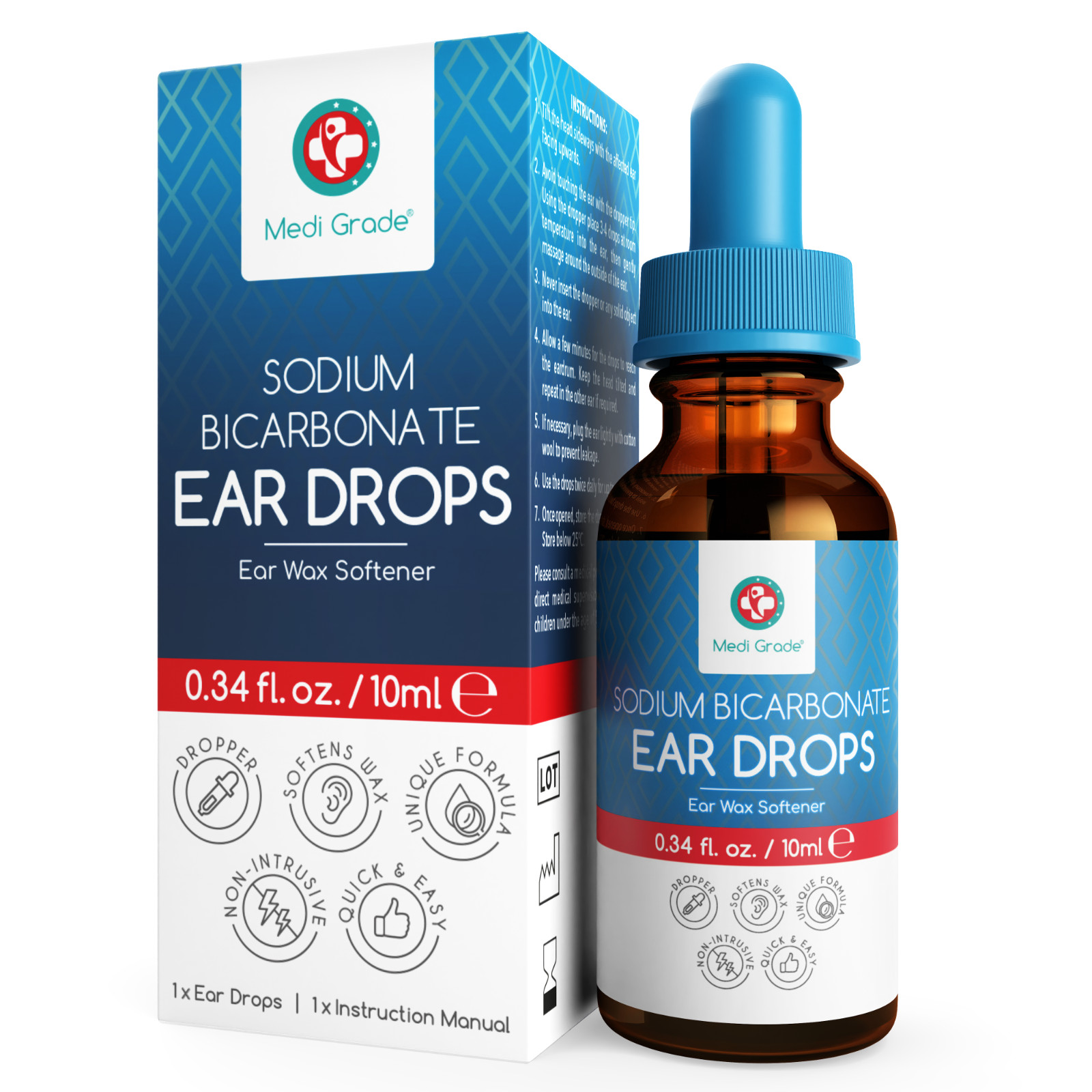 Medi Grade Sodium Bicarbonate Ear Drops, 10ml - Ear Wax Remover Earwax Removal