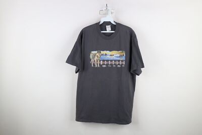 Vintage 90s Y2K Mens XL Faded Spell Out Nature Wolf Bison Montana T-Shirt Gray