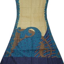 Vintage Brown Sarees 100 Pure Silk Printed Indian Sari 5YD Decor Craft Fabric