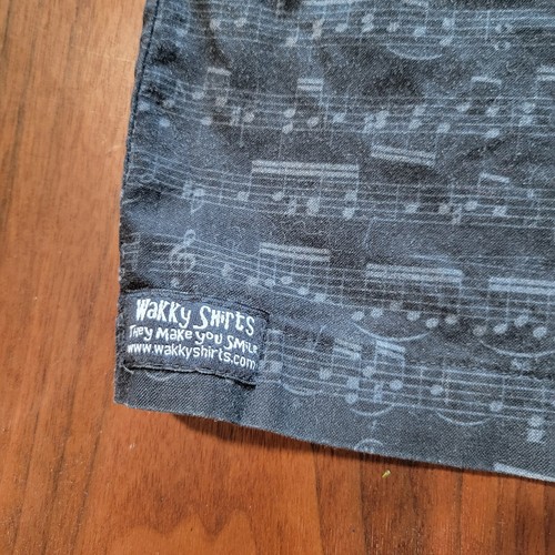 Wakky Shirts Black Short Sleeve Button Front Musical Notes Band Music Teacher XL - Picture 3 of 5