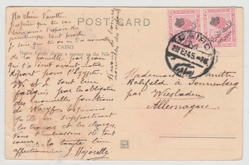 Egypt-1924 10 mils (Kind Foud 1 Type V overprint) on Cairo postcard to Germany