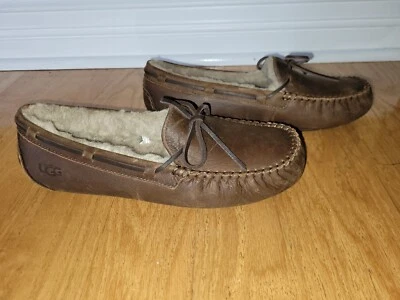 Ugg Olsen Brown Leather Men's Slippers 1112441. Choose Size - Image 1 of 4