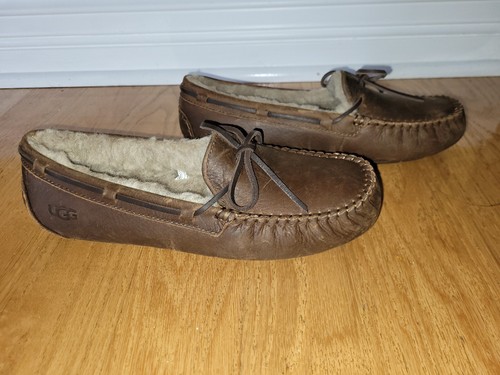 Ugg Olsen Brown Leather Men's Slippers 1112441.  Choose Size - Picture 1 of 11