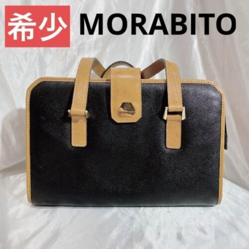 Authentic MORABITO Vintage Leather Hand Tote Bags Logo Gold Women from japan - Afbeelding 1 van 24