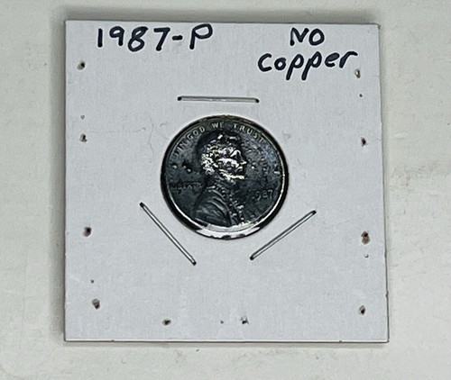 1987 P Lincoln Memorial Penny Coin Philadelphia Possible Missing Clad Layer Gray