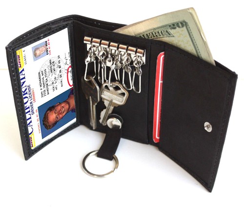 MEN'S GENUINE LEATHER KeyChain Wallet Coin Holder Case Key Coin Zip US SELLER - Picture 15 of 23