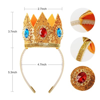 Princess Peach Costume Accessory Set - 6PCS Crown, Jewellery & Gloves For Kids & Adults