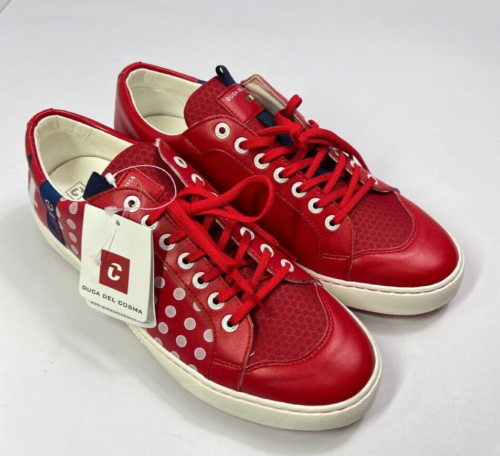 Duca Del Cosma Leather Sneakers Polka Dot Casual Shoes Red White Size