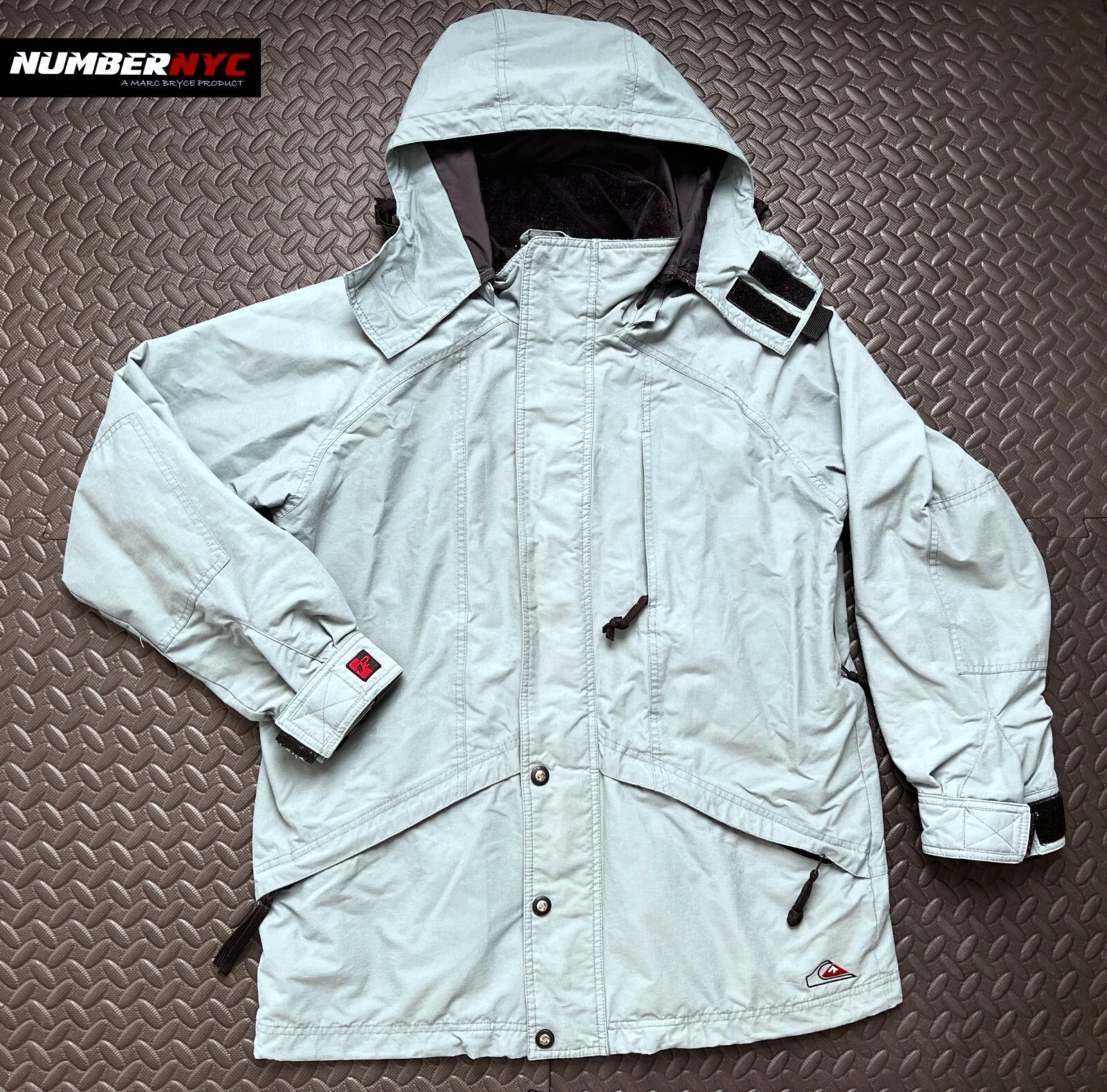 Vintage 90's Quiksilver Teal Grey Winter Ski Snow Shell Jacket Men Size S Small