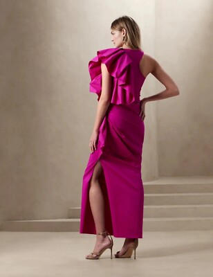 banana republic ruffle maxi dress BANANA REPUBLIC SOFFI RUFFLE MAXI DRESS SIZE 2 NEON FUCHSIA #621048 NEW