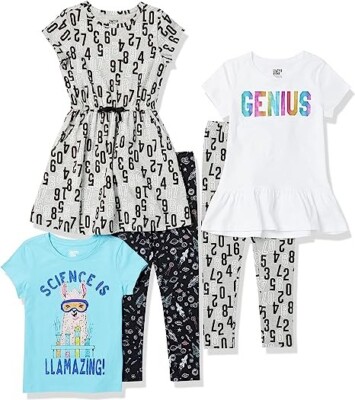 Gepunktetes Zebra Mädchen 5 Stück Mix und Match Tops und Leggings Set. Alter 2