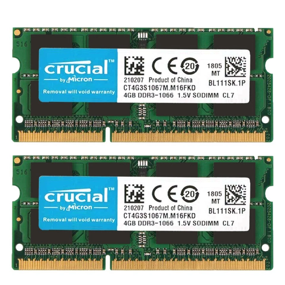 8GB 2x 4GB / 2GB DDR3 1066MHz PC3-8500S 1.5V SO-DIMM Laptop RAM For Crucial Lot - Image 3 of 4