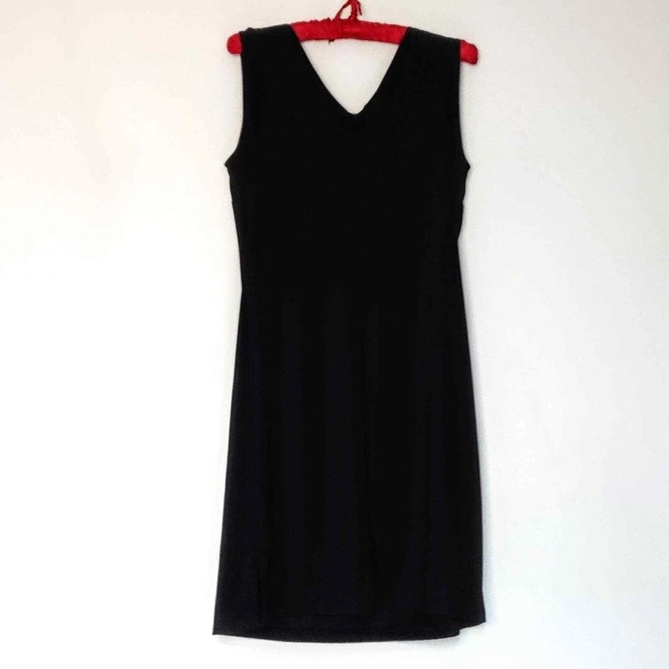 Vestido Vaina Floral Vintage Negro Sin Mangas Elástico Cuello en V Rojo Cuentas Talla L Foto 2 de 4