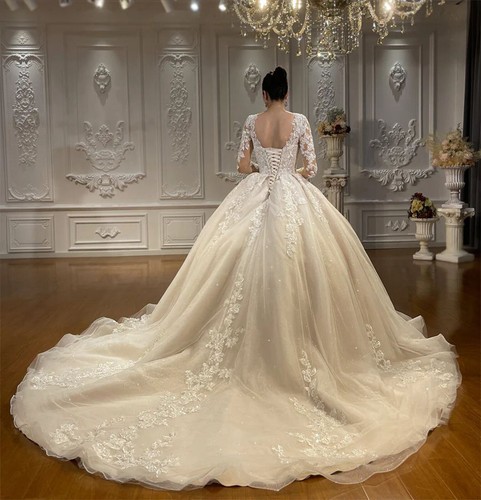 Luxuriöses Spitze Brautkleid Hochzeitskleid Maßanfertigung Glänzende Kristallen - Bild 4 von 6