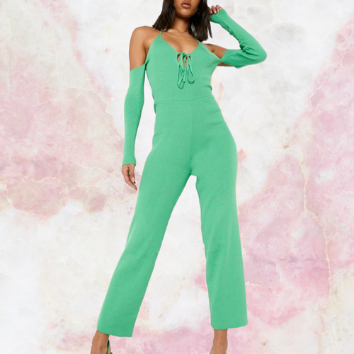 NEW Boohoo Green Knitted Jumpsuit Wedding Clubbing Party Size UK MEDIUM 12-14 - Picture 5 of 7
