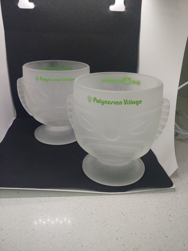 Vintage Disney World Frosted Glass Tiki Mug Polynesian Village Resort 1970s 2pc - Picture 11 of 14