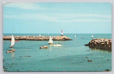 #ad Rockport Massachusetts MA Breakwater in Outer Harbor Sailboats Postcard $3.49