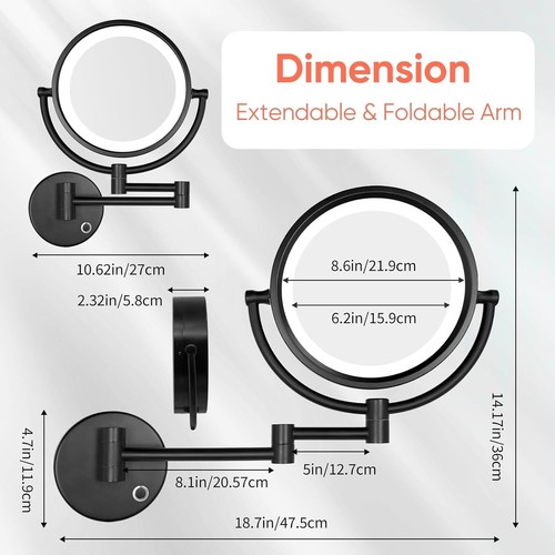 Wall Mounted Hardwired Makeup Mirror with 3 Tones LED Lights 10x Magnifying M... - Picture 7 of 7