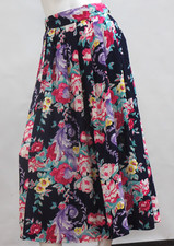 Vintage 80s-90s Bright Floral Print Rayon Skirt Cottagecore Boho Hippie