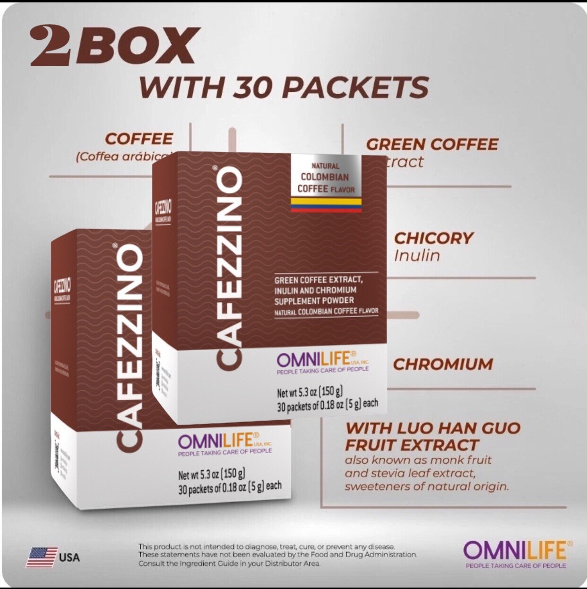 Cafezzino Omnilife Box with 30 packets 150g ( 2 Box ) | eBay