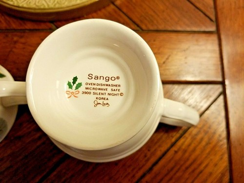 Rare SANGO "SILENT NIGHT" Christmas Footed Coffee/Tea/Eggnog Cups Set of Two (2) - Picture 8 of 11